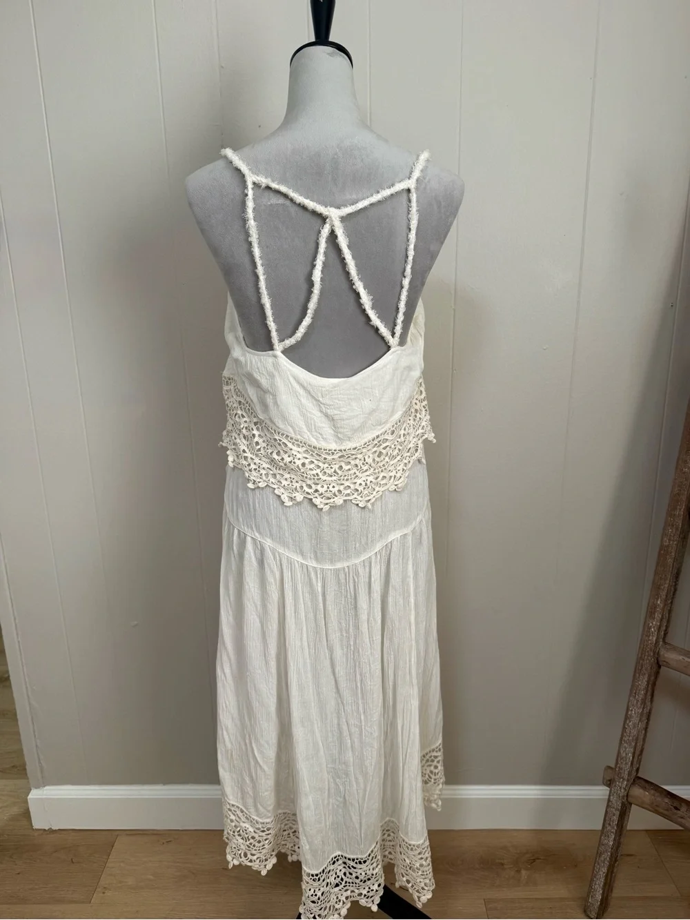 Free People Cream Tiered Lace Midi Dress